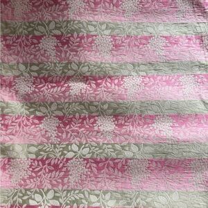 Vtg Floral Jacquard Upholstery Fabric Pink & Green Brocade Cottage 2 Yards